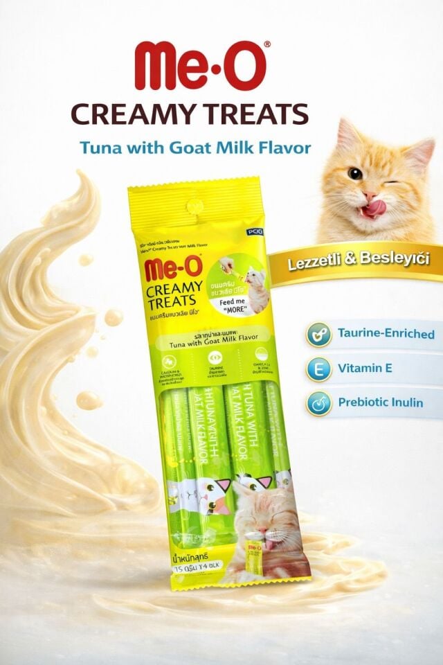 ME-O CREAMY TREATS TON BALIKLI KEÇİ SÜTLÜ KREM KEDİ ÖDÜLÜ 15 GR X 4*