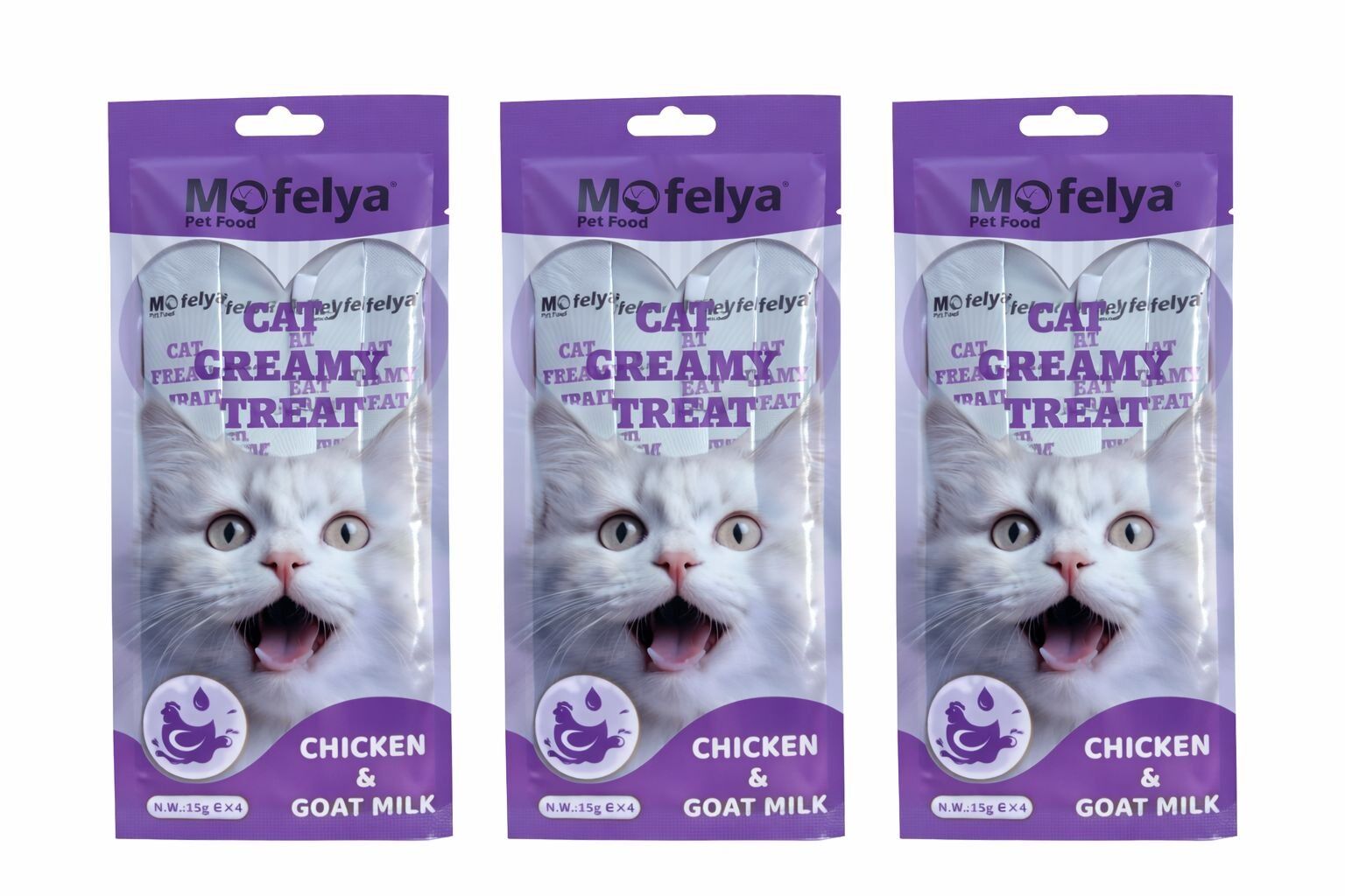 MOFELYA TAVUK ETLİ KEÇİ SÜTLÜ KREM KEDİ ÖDÜL MAMASI 15 GR*4 3' LÜ