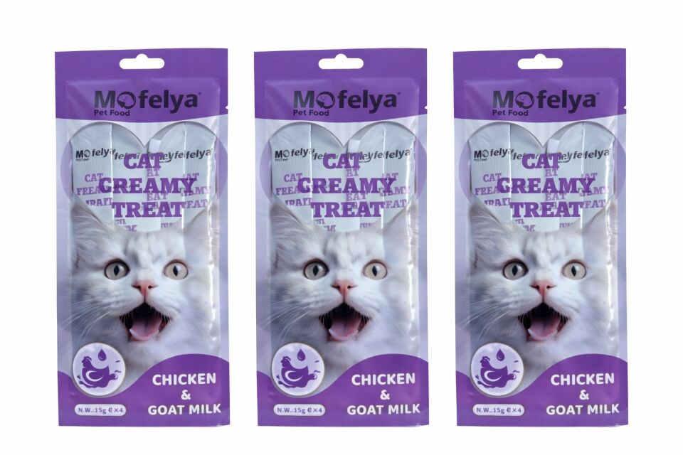 MOFELYA TAVUK ETLİ KEÇİ SÜTLÜ KREM KEDİ ÖDÜL MAMASI 15 GR*4 3' LÜ