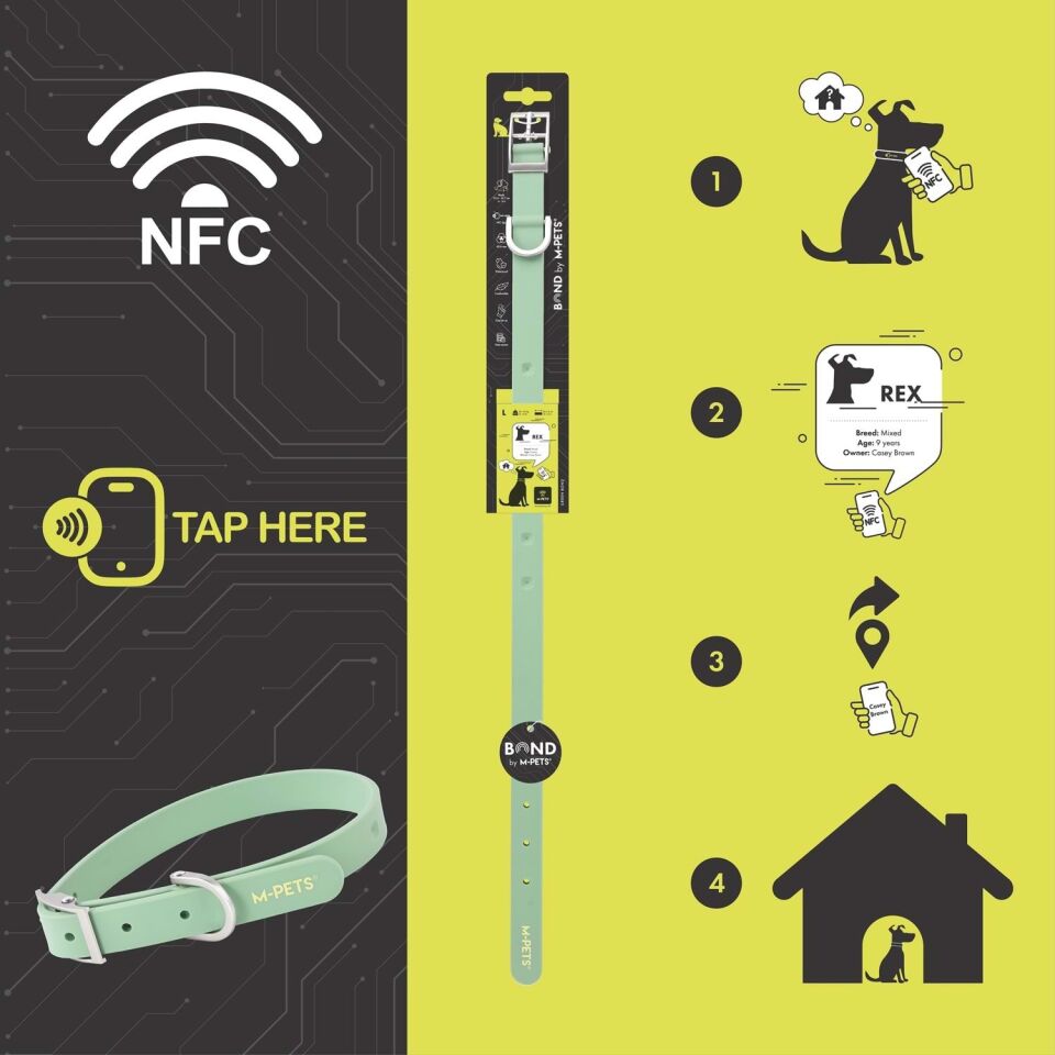 M-PETS BOND NFC SİSTEMLİ SİLİKON BOYUN TASMASI (L) YEŞİL