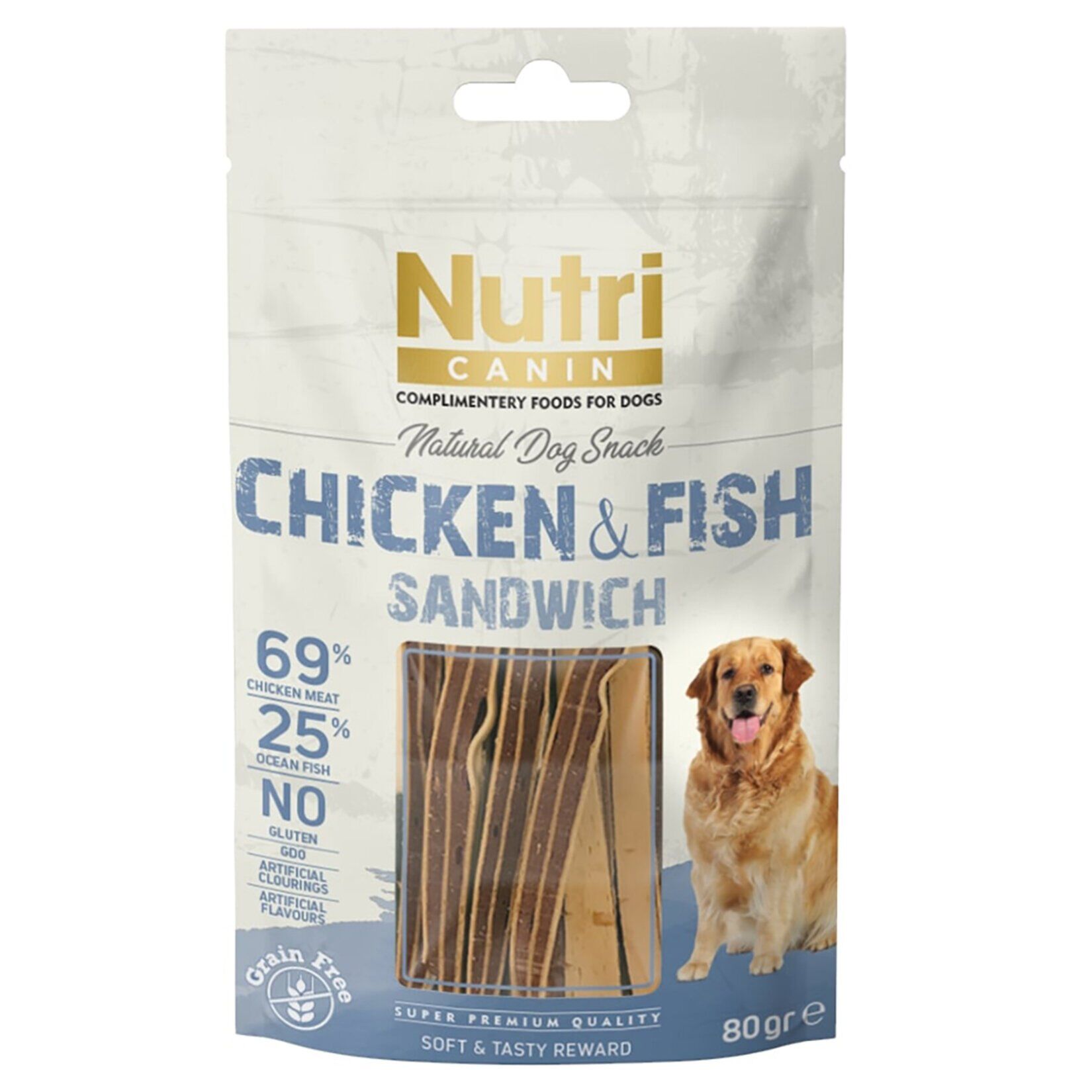 NUTRI CANIN KÖPEK ÖDÜL MAMASI TAVUKLU BALIKLI SANDVİÇ 80 GR