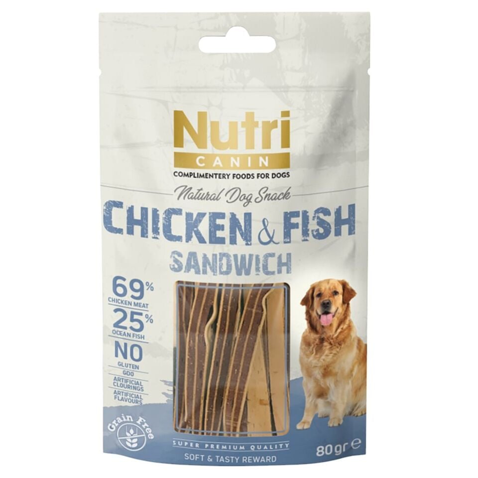 NUTRI CANIN KÖPEK ÖDÜL MAMASI TAVUKLU BALIKLI SANDVİÇ 80 GR