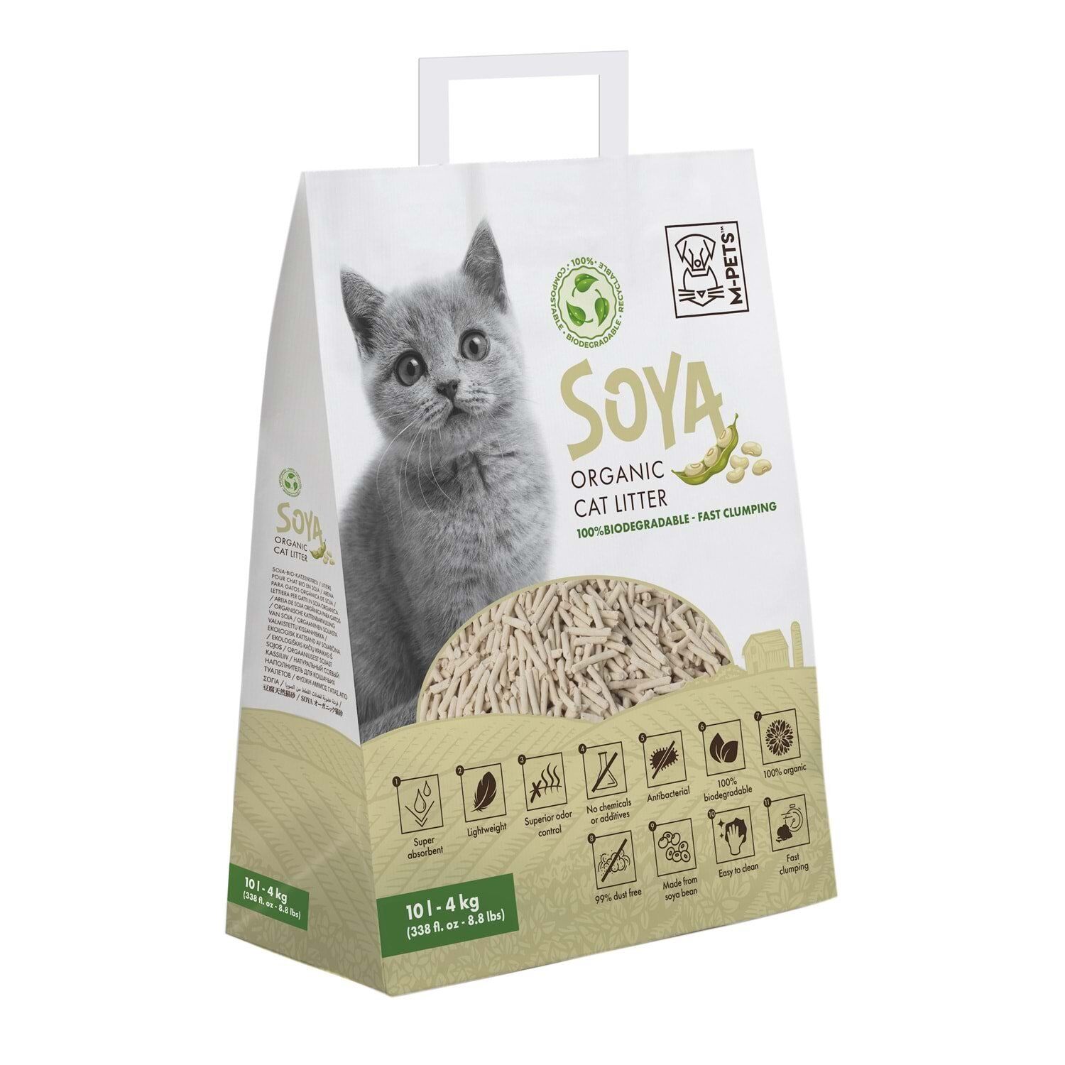 M-PETS SOYA ORGANİK NATUREL KEDİ KUMU 10L