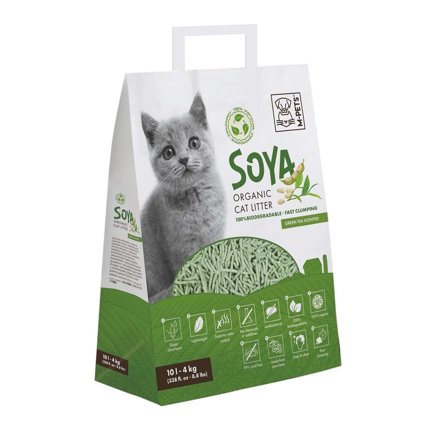 M-PETS SOYA ORGANİK GREEN TEA KEDİ KUMU 10L