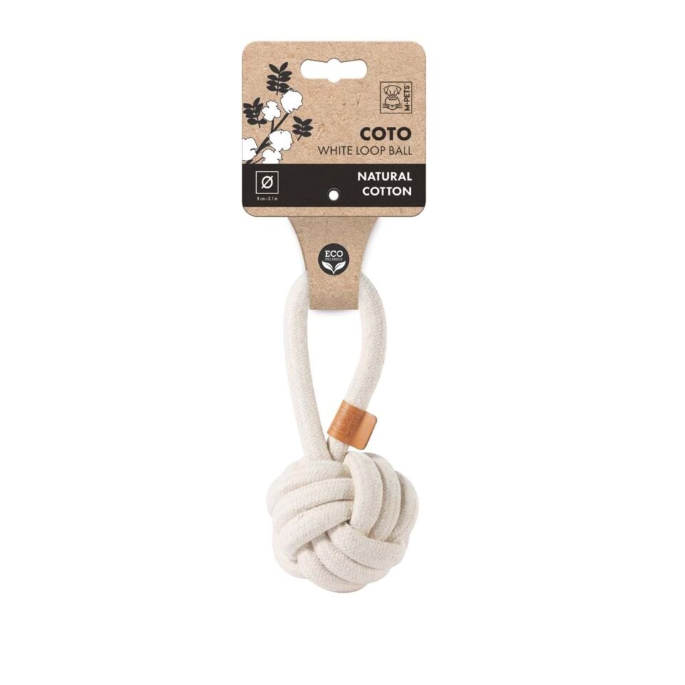 M-PETS COTO WHITE LOOP BALL 8CM ÇEKMELİ ÖRGÜ TOP OYUNCAK