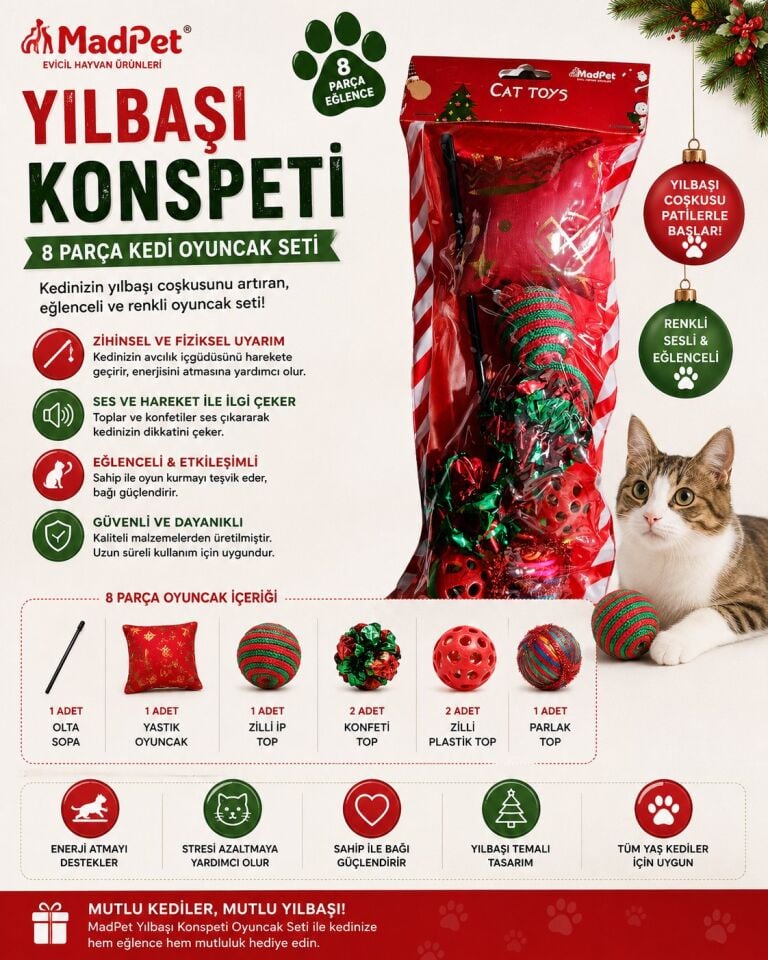 Evcil Hayvan Yılbaşı Konspeti 8 Parça Oyuncak