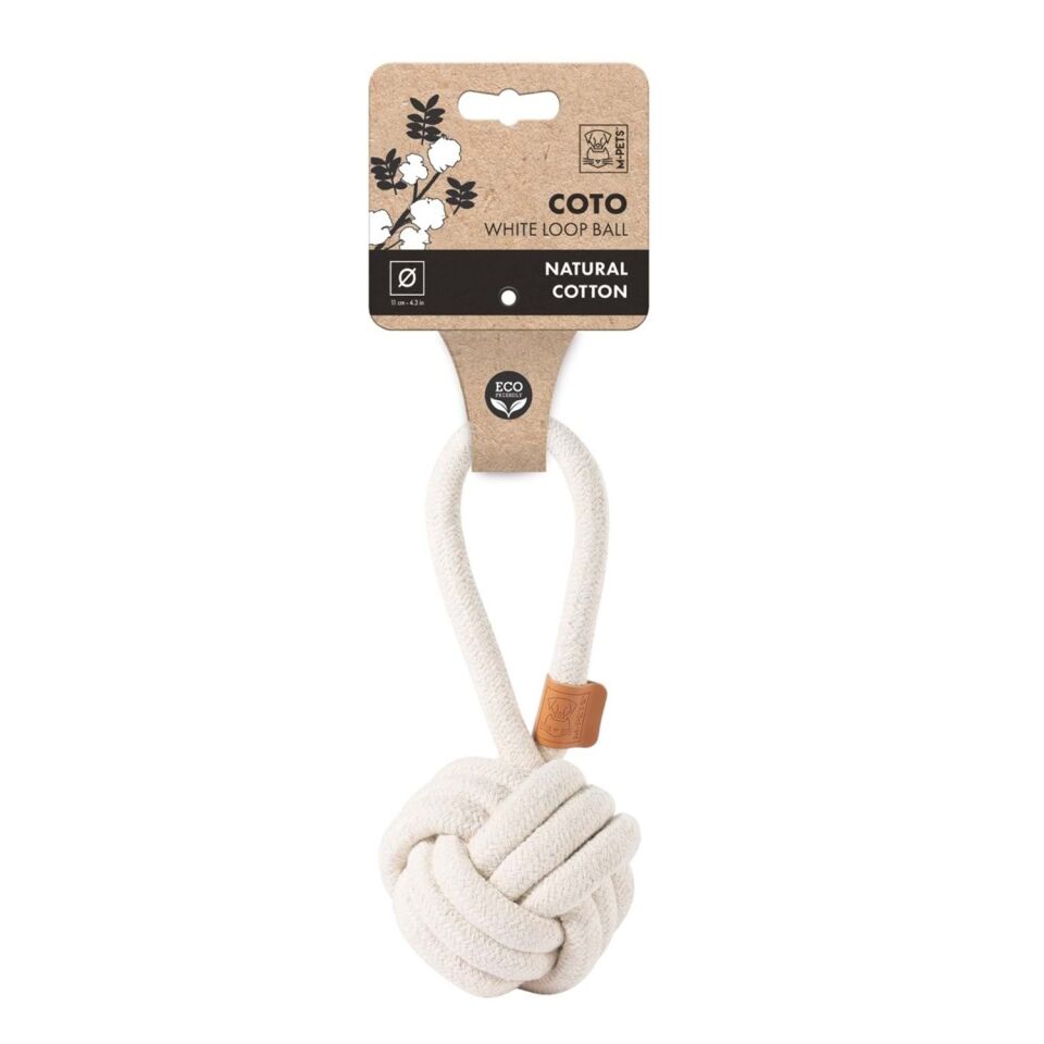 M-PETS COTO WHITE LOOP BALL 11CM ÇEKMELİ ÖRGÜ TOP OYUNCAK