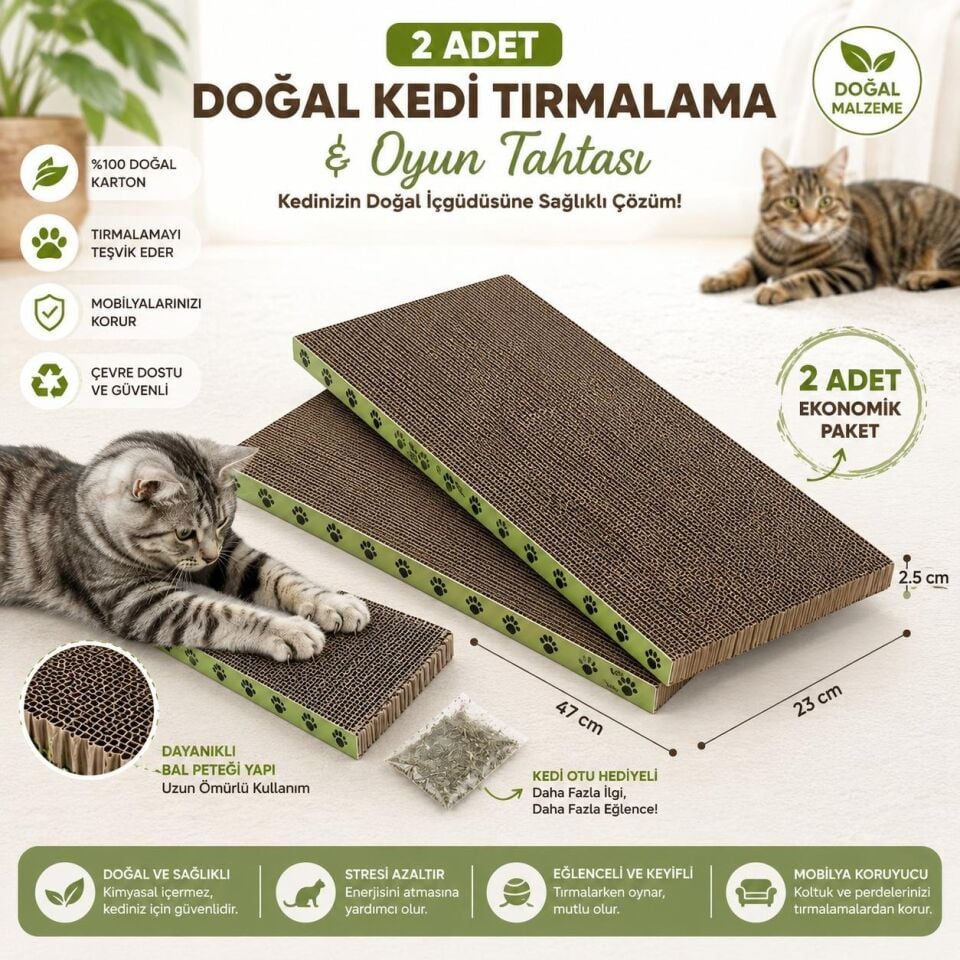 SDF KEDİLER İÇİN TIRMALAMA KARTON OYUNCAK KALIN IKILI KEDİ OTU HEDİYELİ