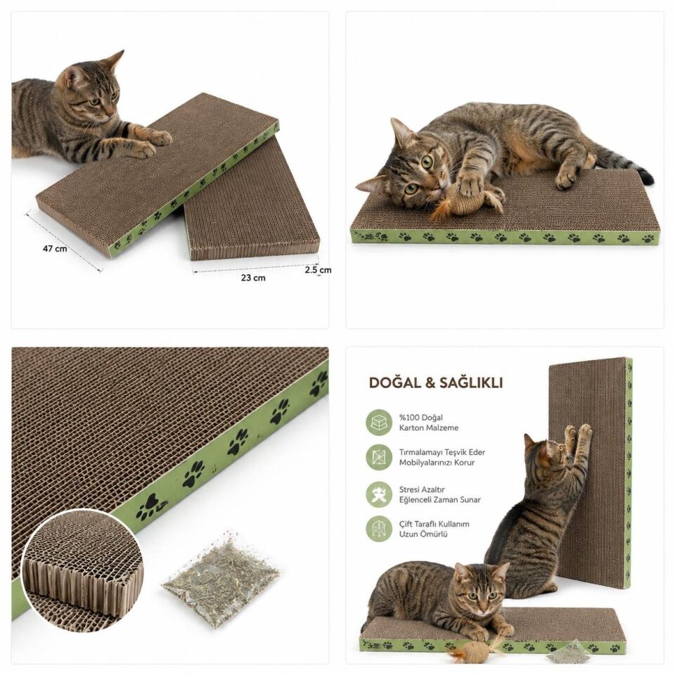SDF KEDİLER İÇİN TIRMALAMA KARTON OYUNCAK KALIN IKILI KEDİ OTU HEDİYELİ