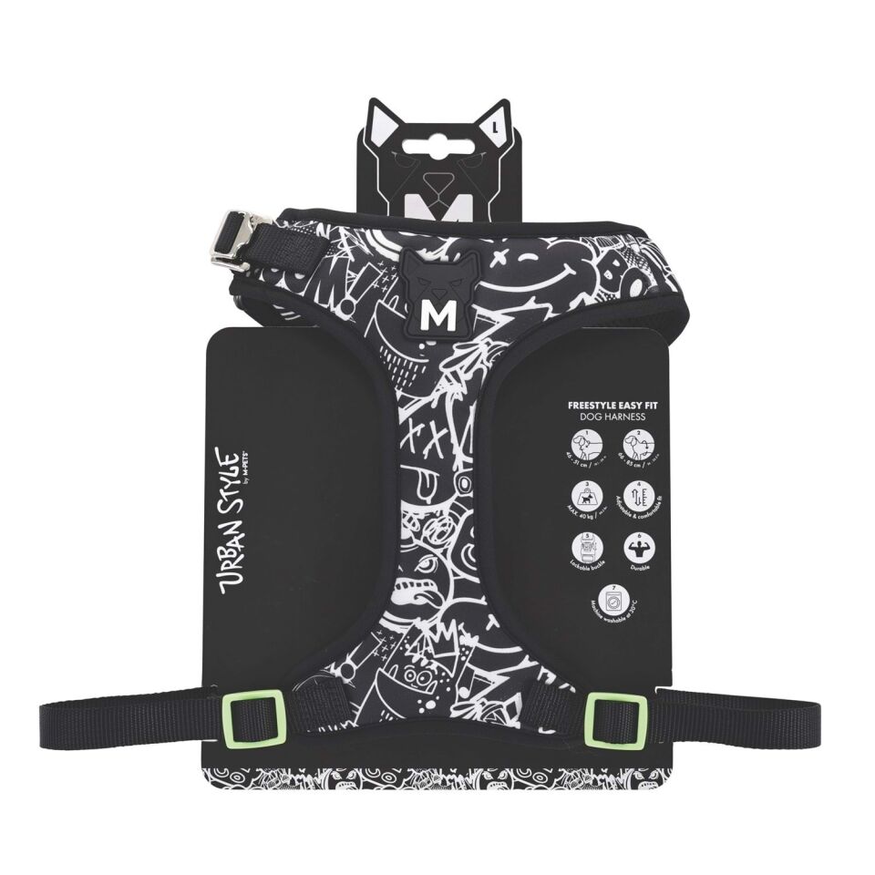 M-PETS URBAN STYLE BLACK/WHİTE EASY FİT KÖPEK GÖĞÜS TASMASI (XS)