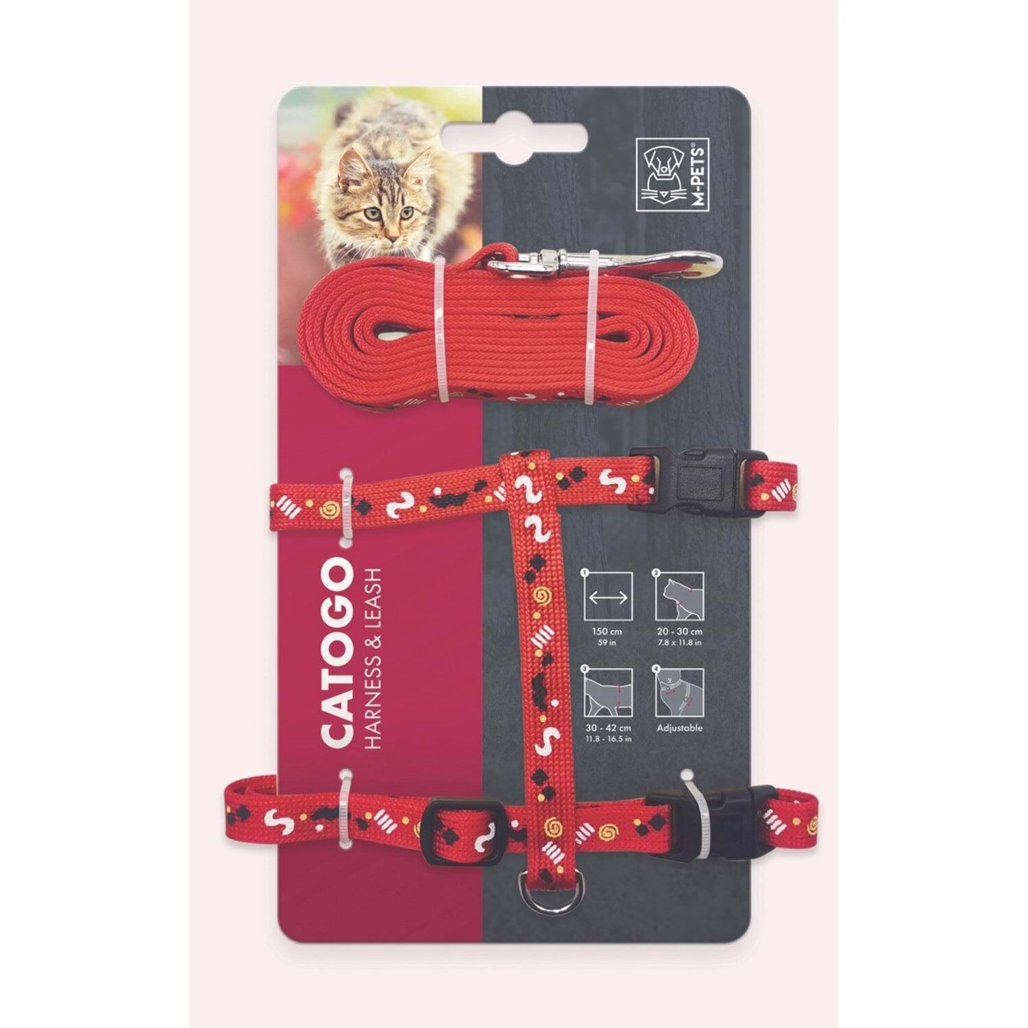 M-PETS CATOGO KEDİ GÖĞÜS TASMASI+GEZDİRME RED