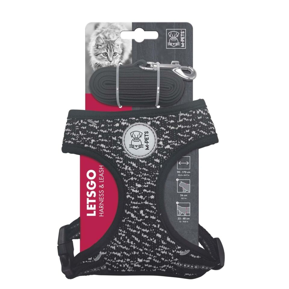 M-PETS LETSGO KEDİ GÖĞÜS TASMASI+GEZDİRME BLACK/WHİTE