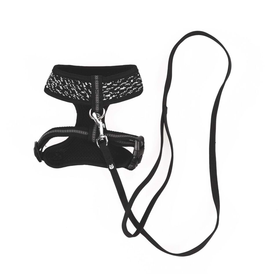 M-PETS LETSGO KEDİ GÖĞÜS TASMASI+GEZDİRME BLACK/WHİTE
