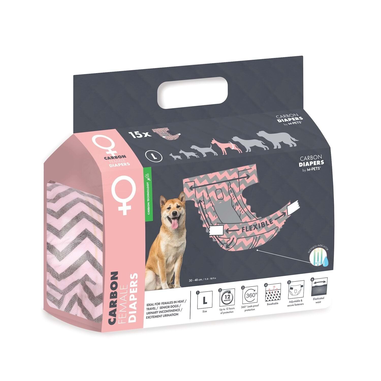 M-PETS CARBONLU DIAPERS DİŞİ KÖPEKLER İÇİN KÜLOT (L)