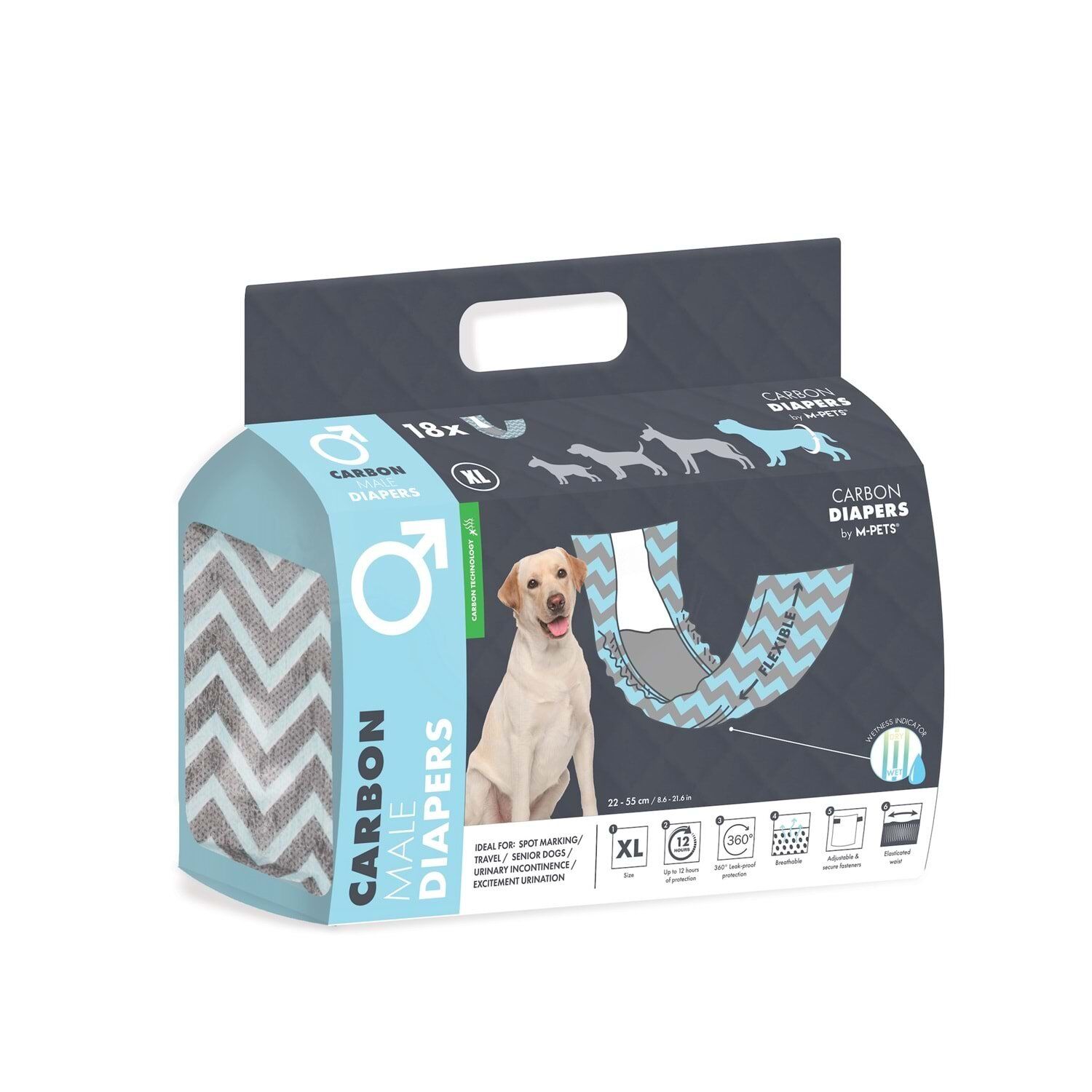 M-PETS CARBONLU DIAPERS ERKEK KÖPEKLER İÇİN KÜLOT (XL) 18Lİ