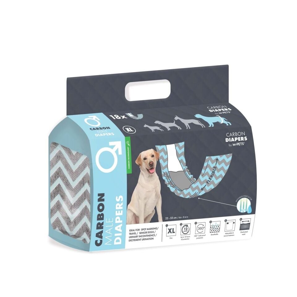 M-PETS CARBONLU DIAPERS ERKEK KÖPEKLER İÇİN KÜLOT (XL) 18Lİ