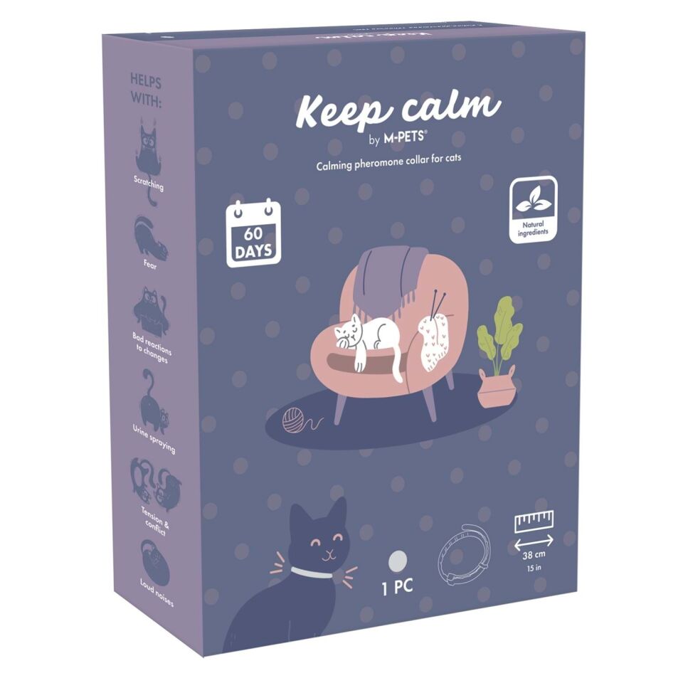 M-PETS KEEP CALM CALMİNG SAKİNLEŞTİCİ KEDİ TASMASI GRİ
