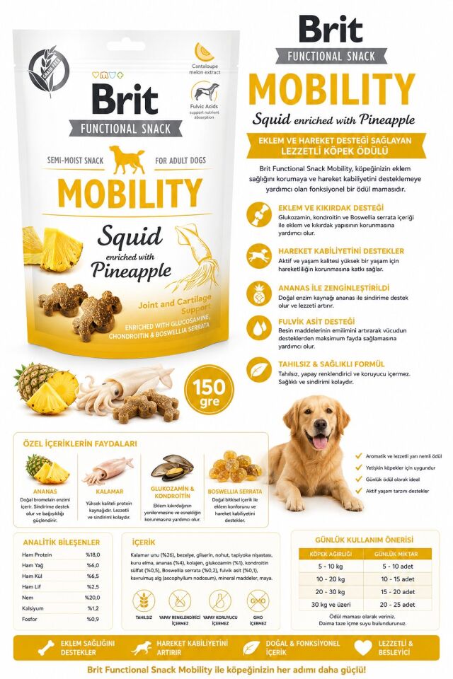 Brit Care Brit Mobility Ananas ve Kalamarlı Köpek Ödülü 150gr