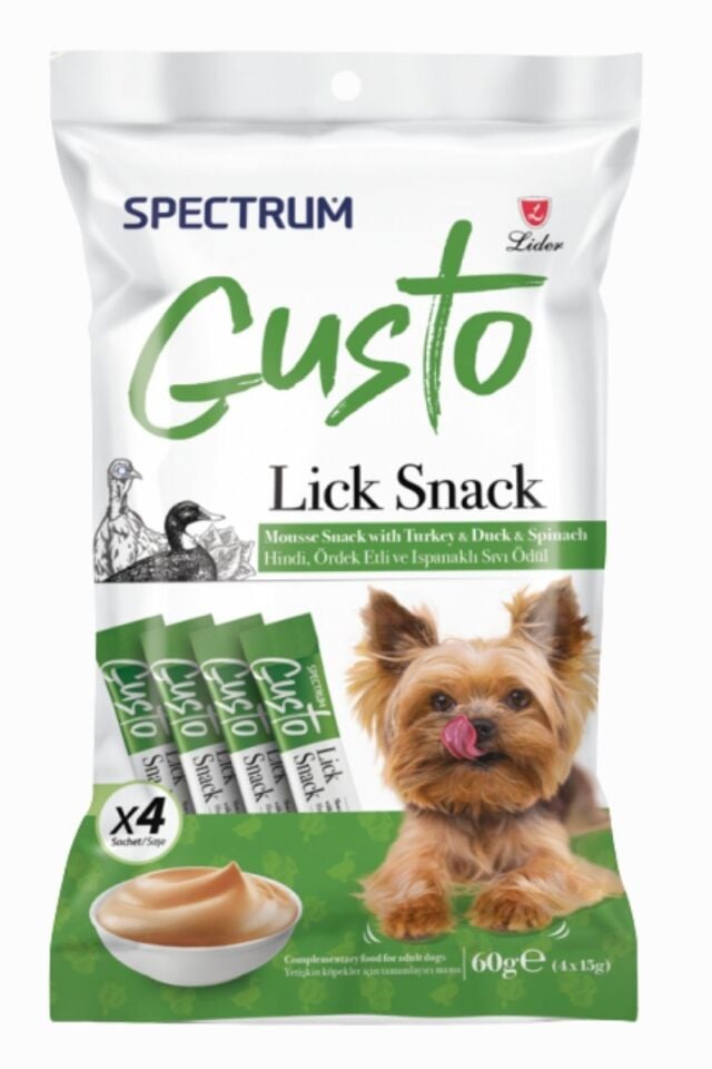 SPECTRUM GUSTO HİNDİ, ÖRDEK ETLİ VE ISPANAKLI KÖPEK SIVI ÖDÜLÜ 4X15GR