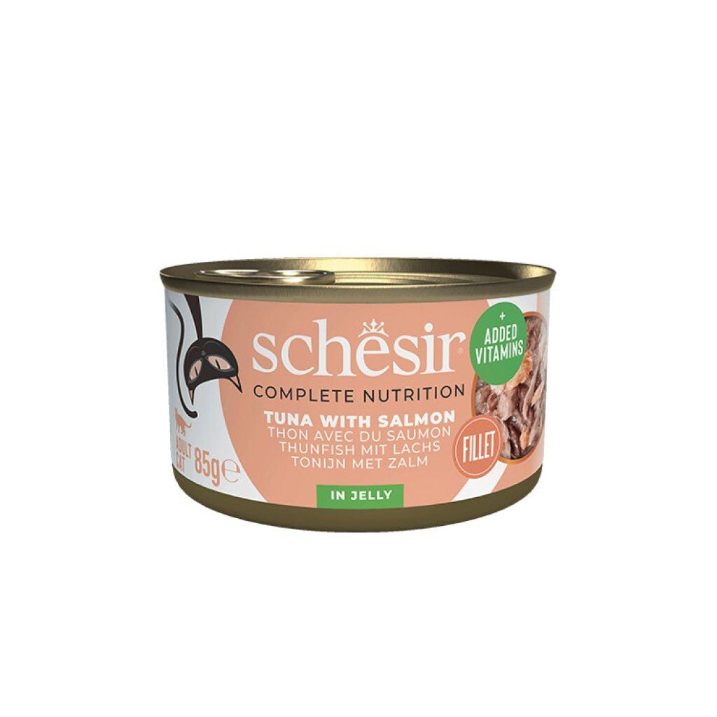 Schesir Tam ve Dengeli Ton Balığı ile Somonlu Jöle İçinde Kedi Konservesi 85g