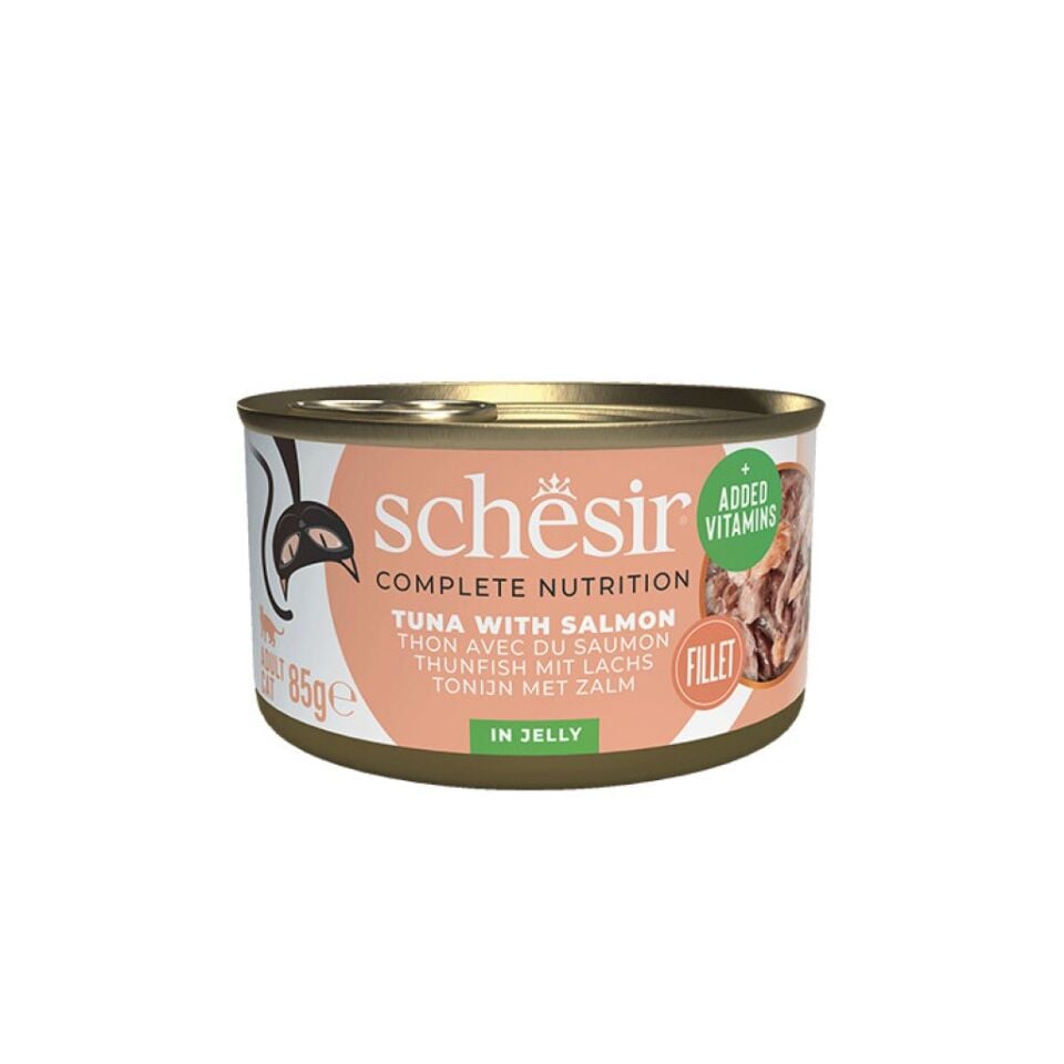 Schesir Tam ve Dengeli Ton Balığı ile Somonlu Jöle İçinde Kedi Konservesi 85g