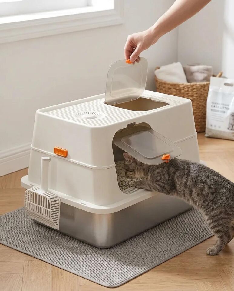 MAJO KAPALI KEDİ TUVALETİ PASLANMAZ ÇELİK HAZNELİ