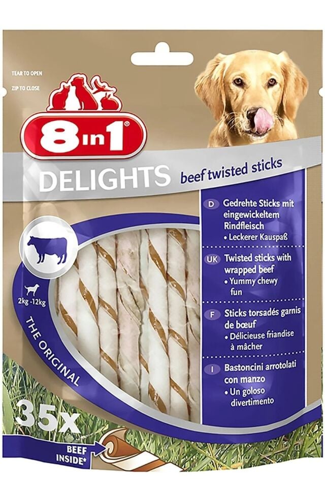 8İN1 DELİGHTS BURGU ÇUBUK KÖPEK ÖDÜL KEMİĞİ SIĞIR ETLİ 35'Lİ 190GR