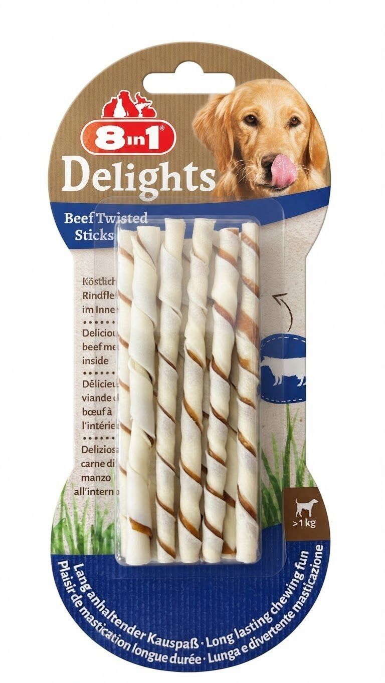 8IN1 DELİGHTS BURGU ÇUBUK KÖPEK ÖDÜL KEMİĞİ SIĞIR ETLİ - 55GR