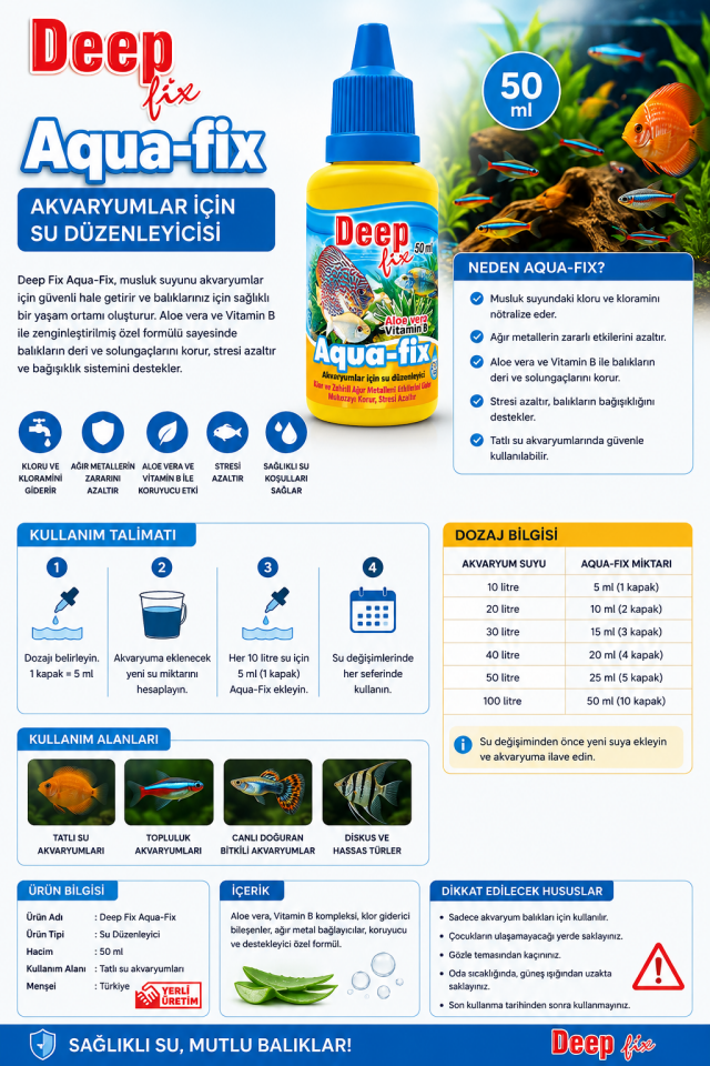 Deep Fix Aqua-Fix Akvaryumlar İçin Su Düzenleyicisi 50 Ml