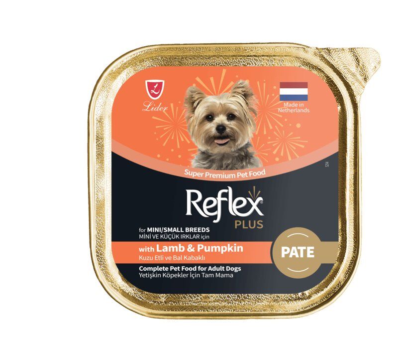 REFLEX PLUS PATE KUZU ETLİ VE BAL KABAKLI MİNİ VE KÜÇÜK IRKLAR İÇİN YETİŞKİN KÖPEK MAMASI 85 G