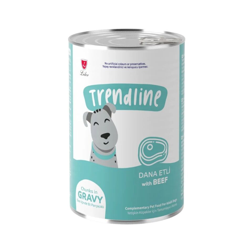 TRENDLINE KONSERVE SOS İÇİNDE ET PARÇACIKLI DANA ETLİ YETİŞKİN KÖPEK MAMASI 400 G