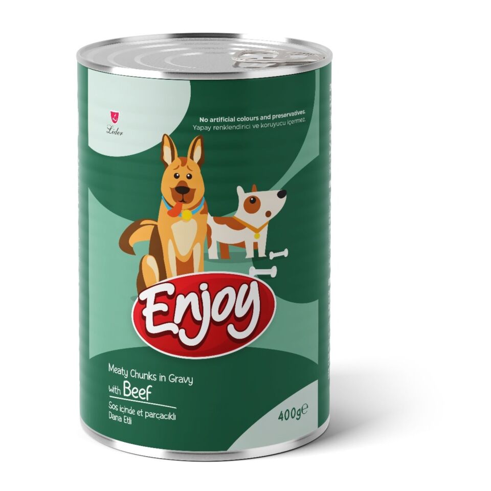 ENJOY KONSERVE SOS İÇİNDE ET PARÇACIKLI DANA ETLİ YETİŞKİN KÖPEK MAMASI 400 G