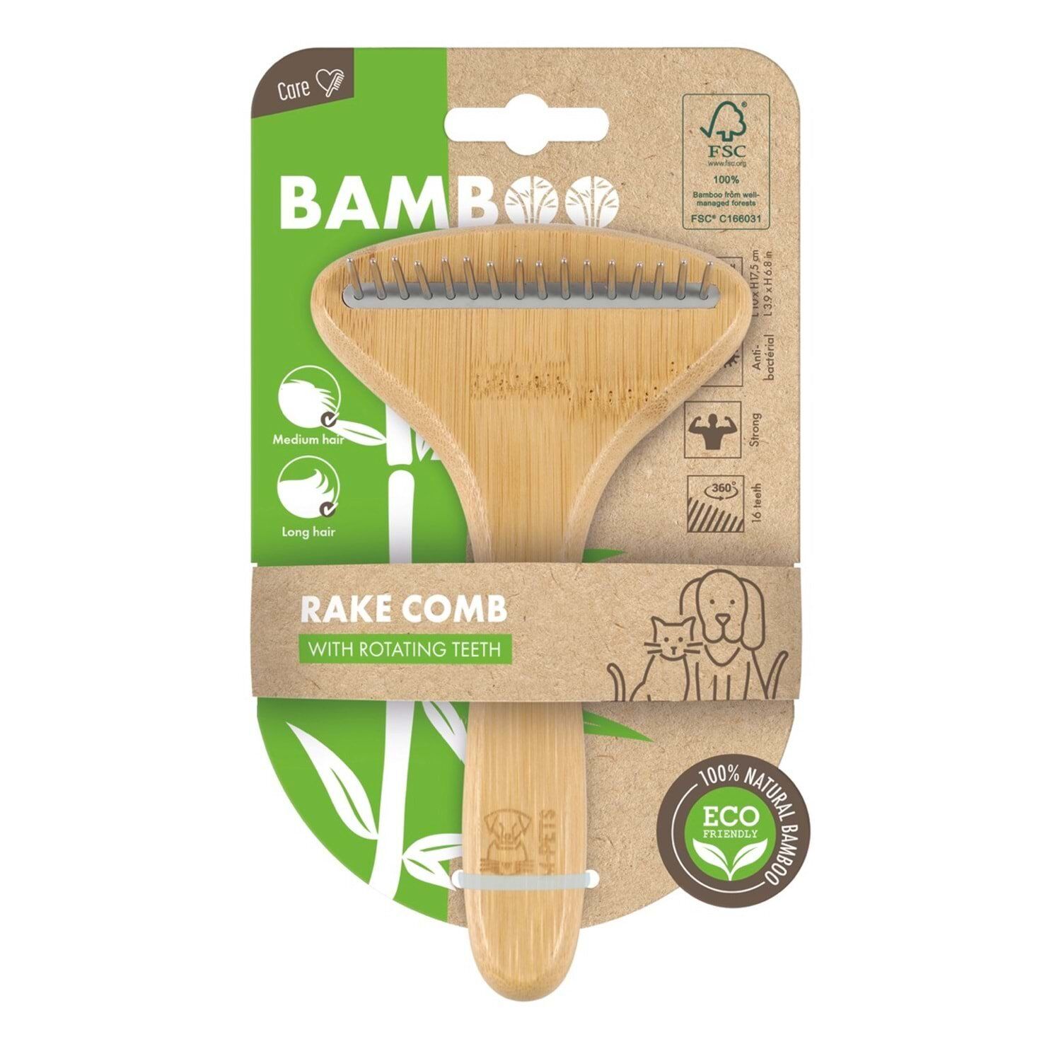 M-PETS BAMBOO TARAK DÖNER UÇLU BAMBU RAKE TARAĞI (16 DİŞ)