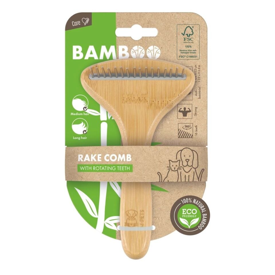 M-PETS BAMBOO TARAK DÖNER UÇLU BAMBU RAKE TARAĞI (16 DİŞ)