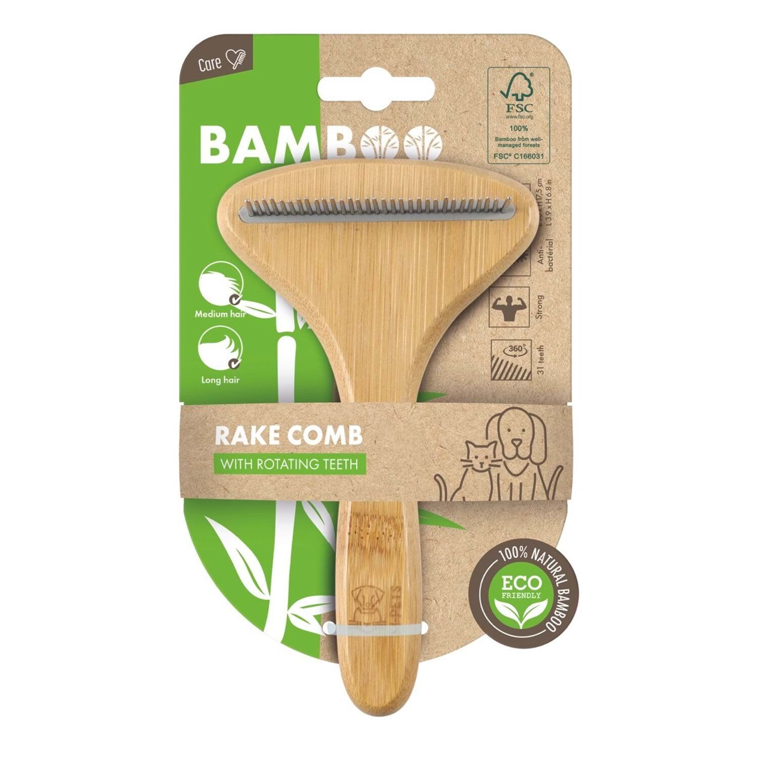 M-PETS BAMBOO TARAK DÖNER UÇLU BAMBU RAKE TARAĞI (31 DİŞ)