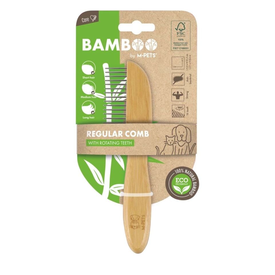 M-PETS BAMBOO TARAK DÖNER UÇLU BAMBU DÜZ TARAK (16 DİŞ)