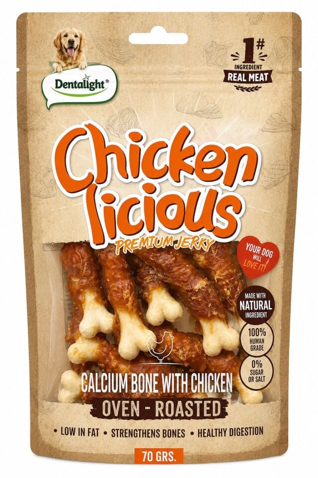 DENTALİGHT DOG CHİCKEN LİCİOUS CALCİUM BONE 70G TEKLİ