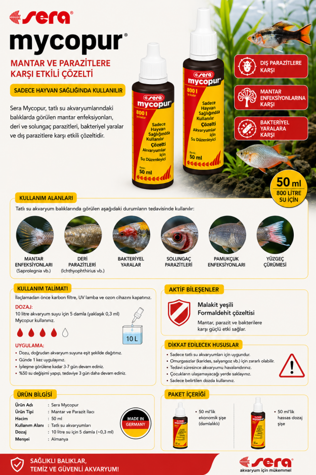 Sera Mycopur 50ml Mantar ve Parazit İlacı