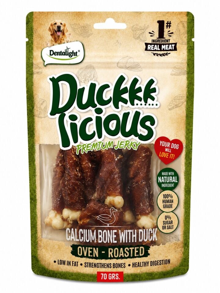 DENTALİGHT DOG DUCK LİCİOUS CALCİUM WİTH BONE OF DUCK 70G TEKLİ