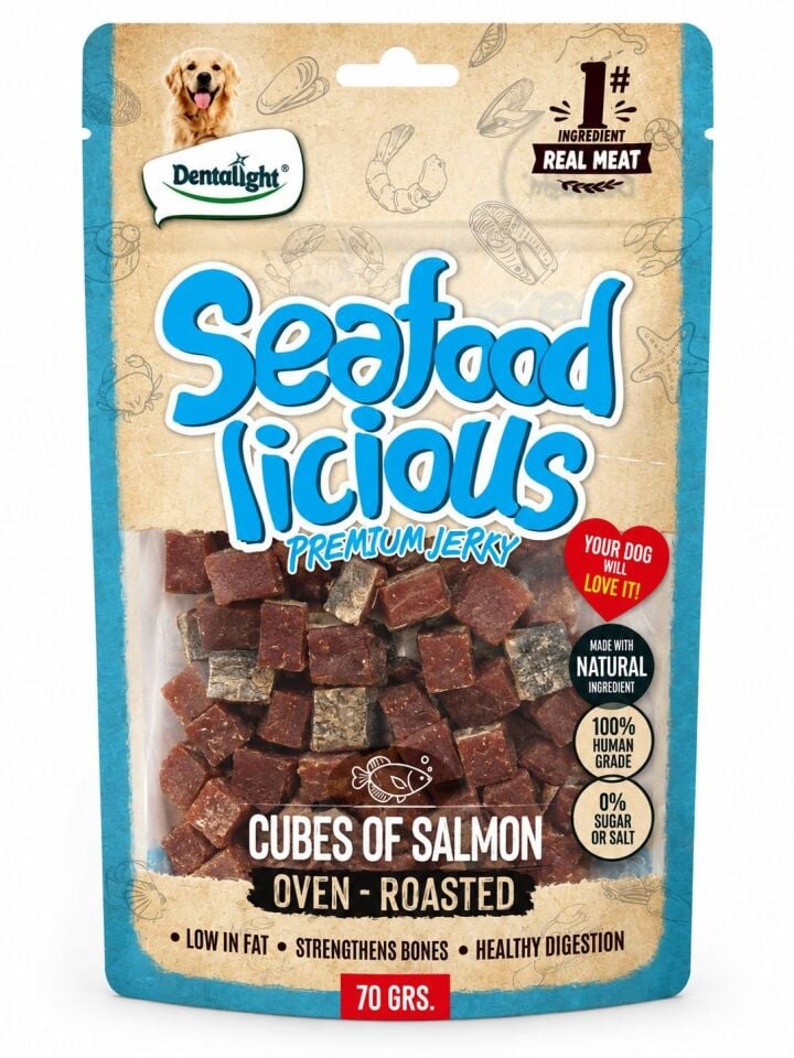 DENTALİGHT DOG SEAFOOD LİCİOUS CUBEOF SALMON 70G TEKLİ