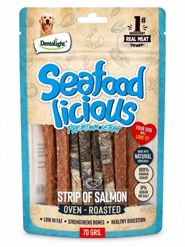 DENTALİGHT DOG SEAFOOD LİCİOUS STRİP OF SALMON 70G TEKLİ