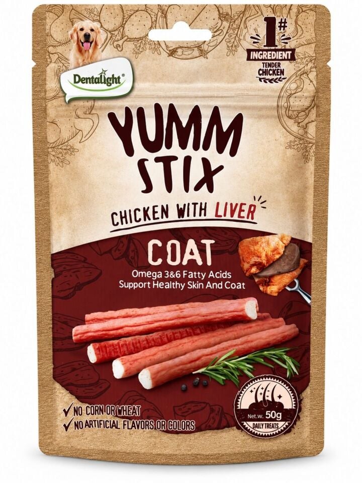 DENTALİGHT DOG YUMM STİCK CHİCK&LİVER-COAT 50 GR TEKLİ