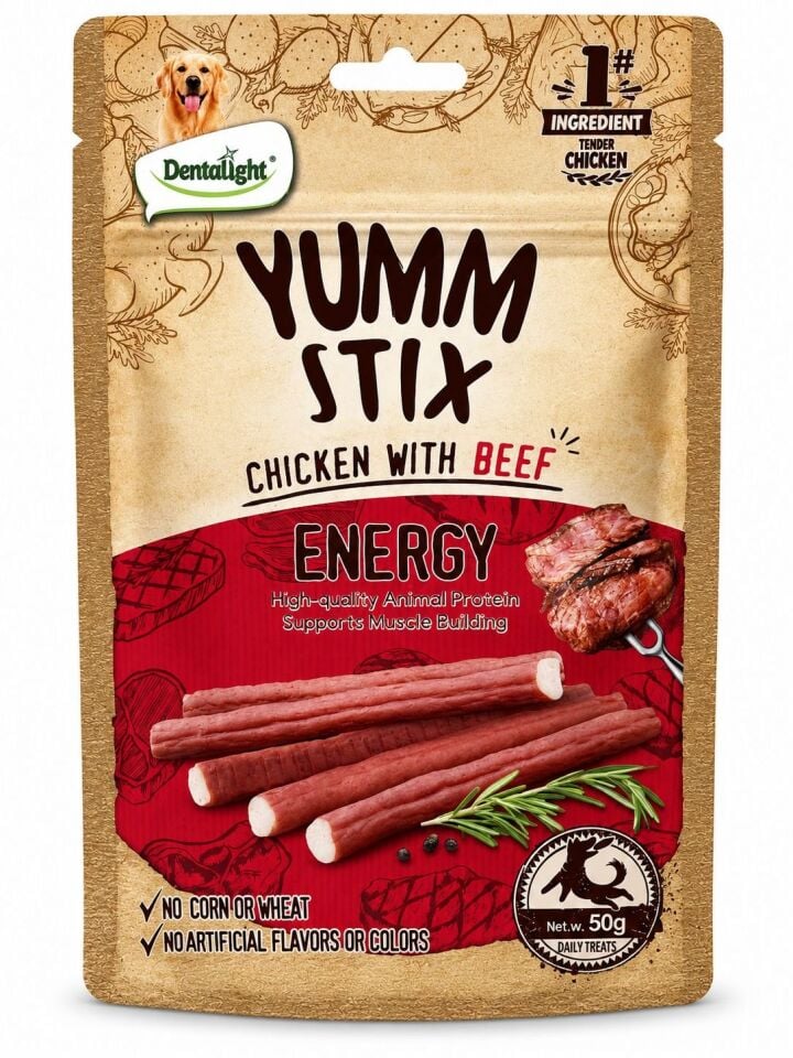 DENTALİGHT DOG YUMM STİCK CHİCKEN&BEEF-ENERGY 50 GR TEKLİ