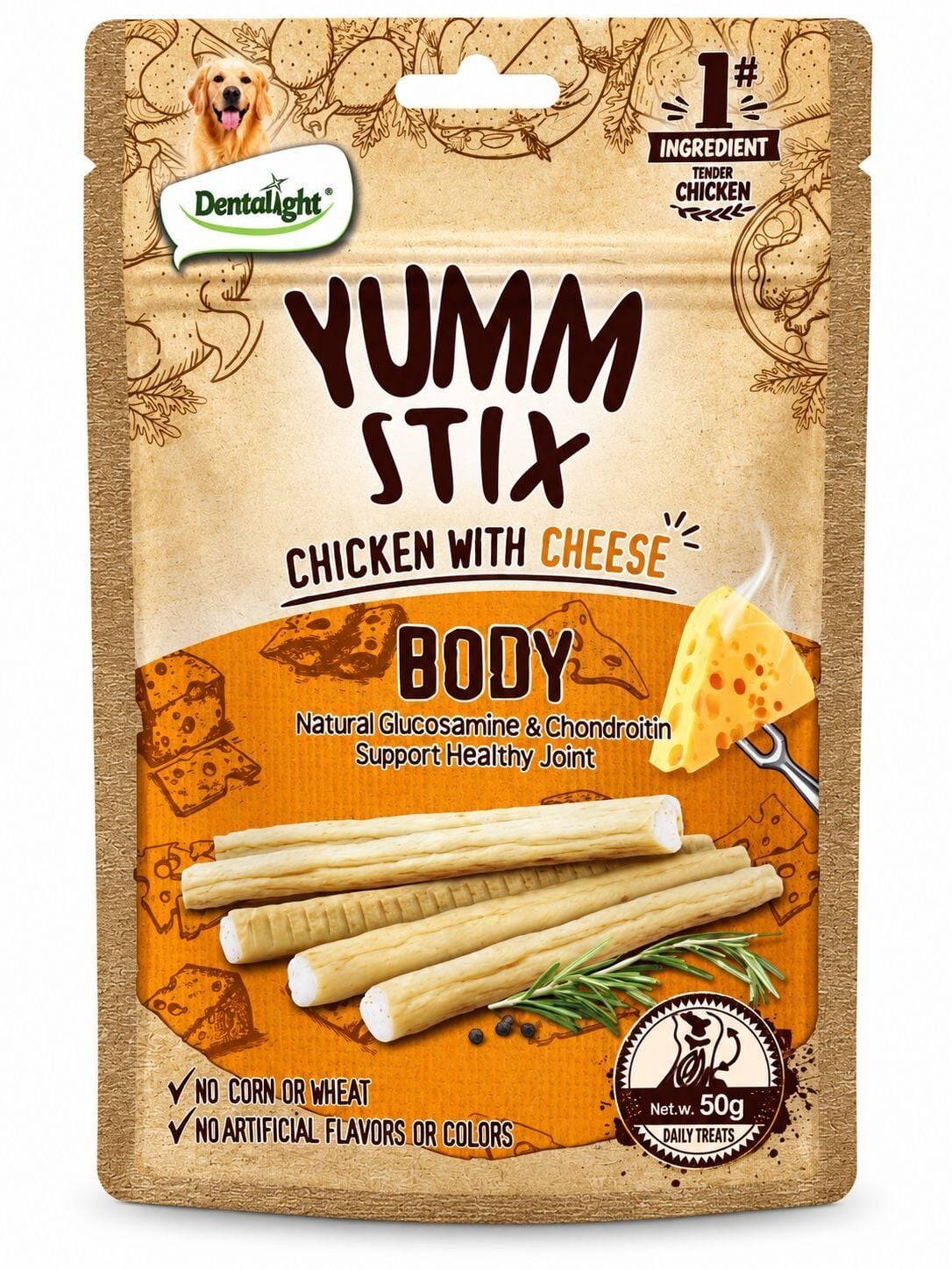 DENTALİGHT DOG YUMM STİCK CHİCKEN&CHEES-BODY 50 GR TEKLİ