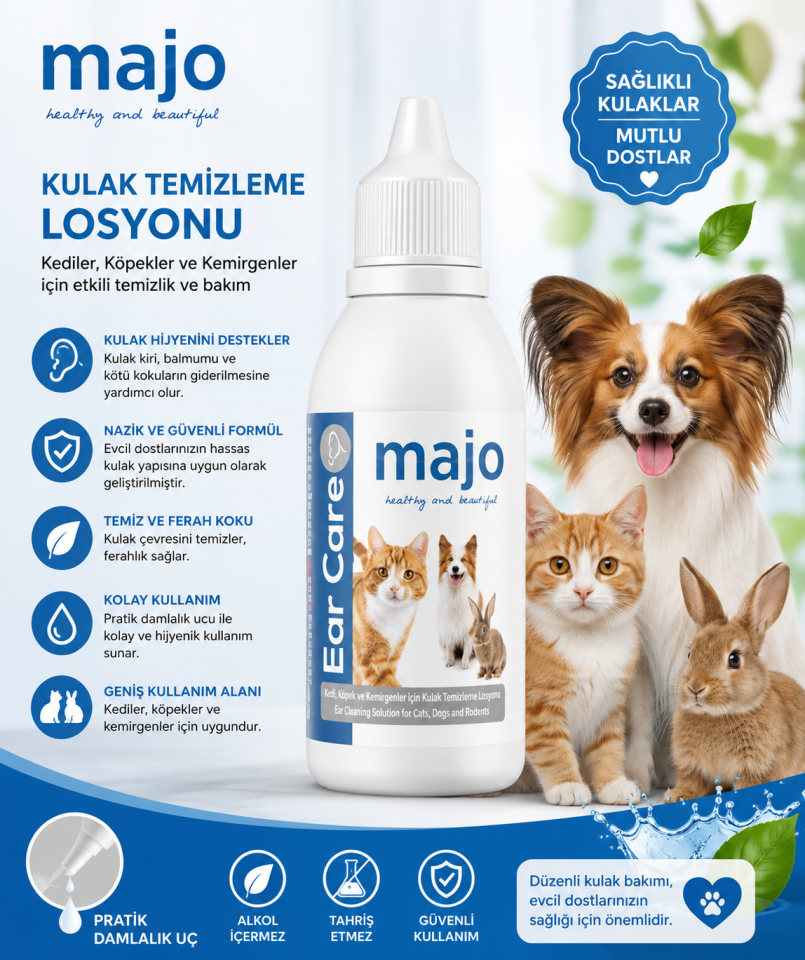 MAJO EAR CARE KEDİ,KÖPEK VE KEMİRGENLER İÇİN KULAK BAKIM SOLÜSYONU