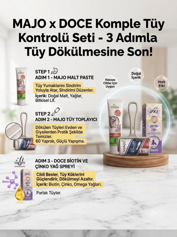 MAJO DOCE KEDİ TÜY BAKIM SETİ