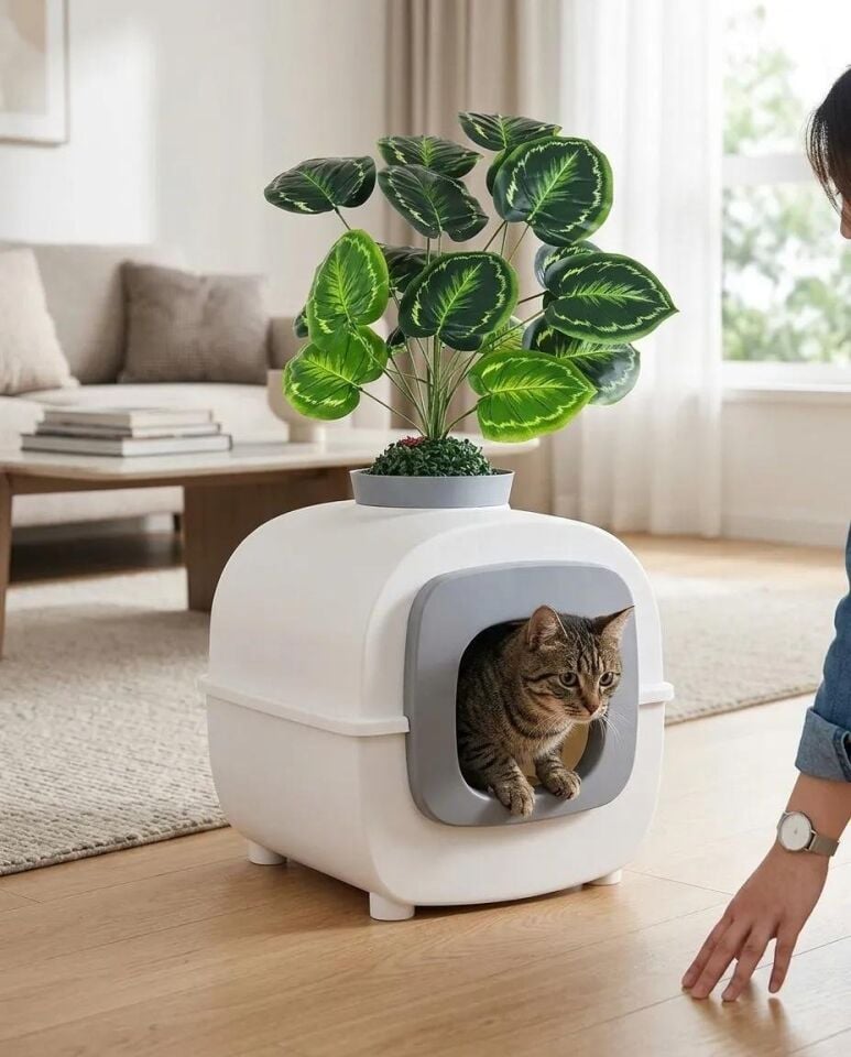 MAJO SAKSI DESENLİ KAPALI KEDİ TUVALETİ