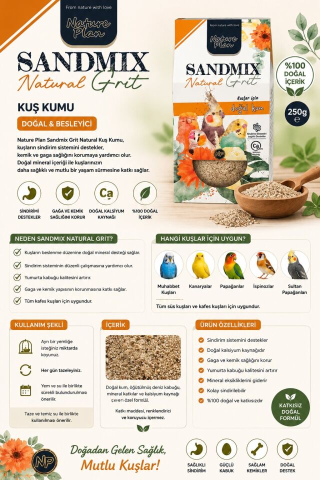 Nature Plan Sandmix Grit Natural Kuş Kumu 250gr