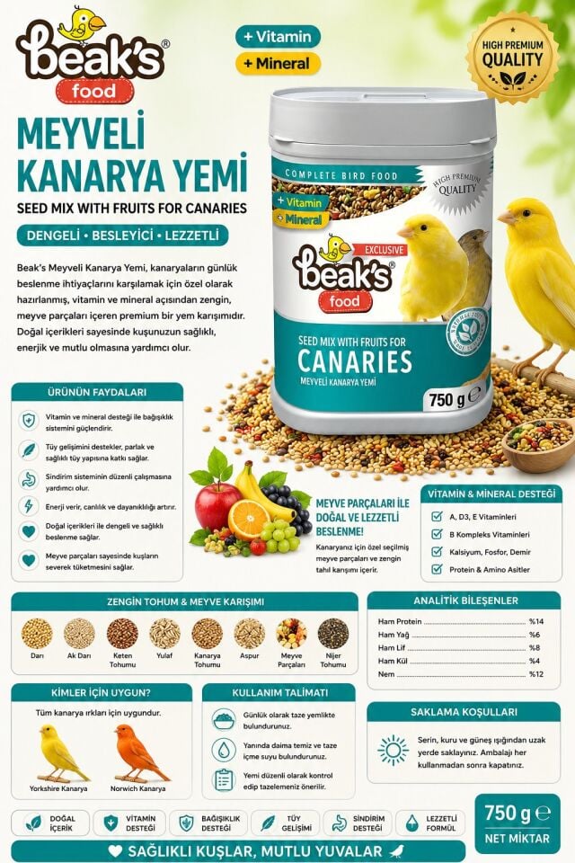 Beak's Meyveli Kanarya Yemi - 750 gr