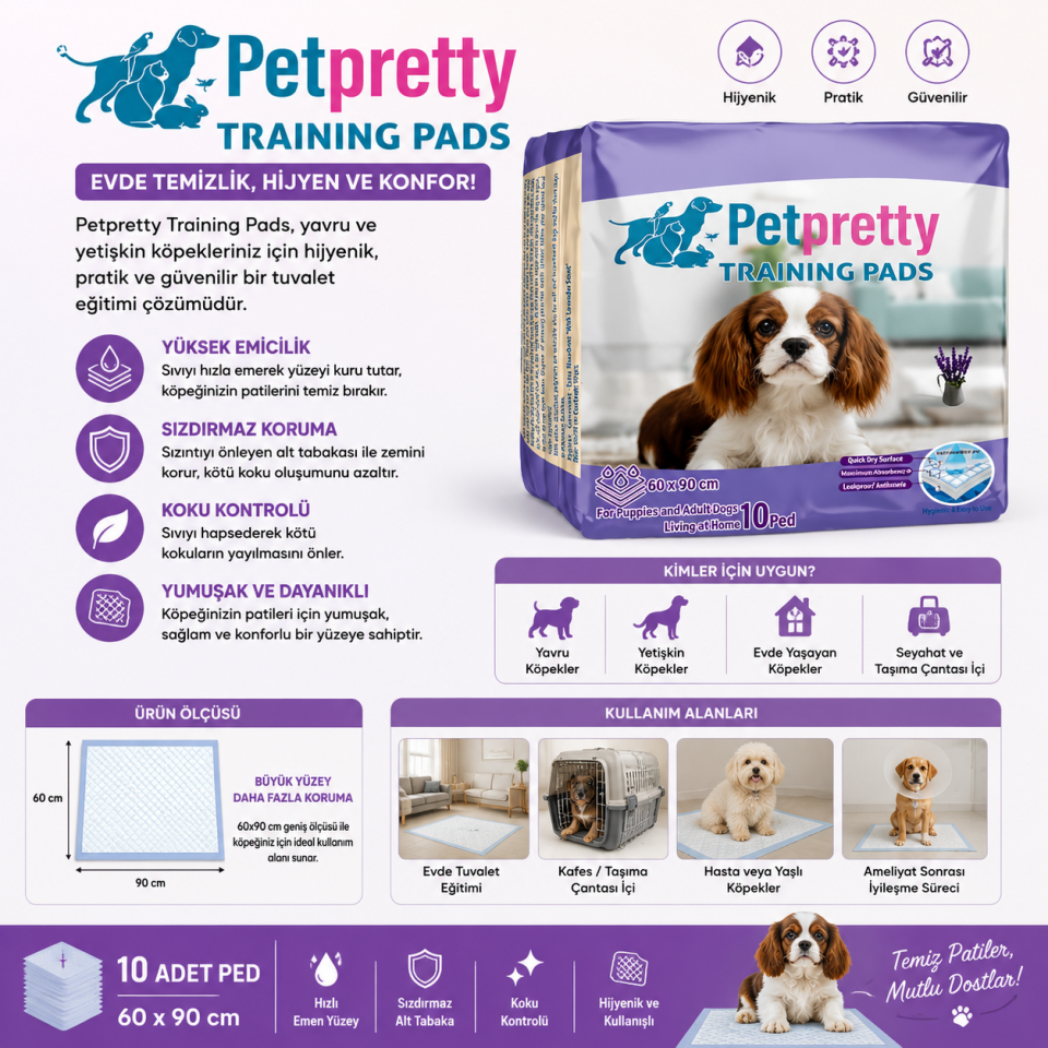 PET PRETTY ÇİŞ PEDİ LAVANTALI 60X90 CM 30LU